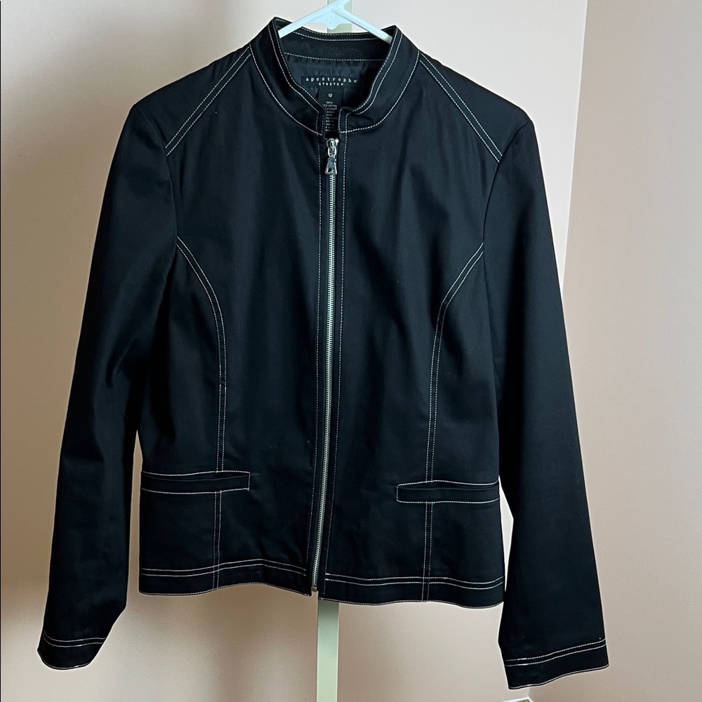 Apostrophe Black Lined Zipper Front Jacket